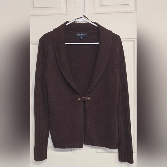 Jones of New York Signature Size Medium One Snap Closure Brown Sweater Cardigan - Picture 1 of 12